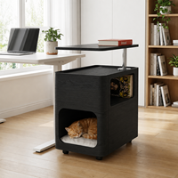 Table d'appoint robuste en bois pour animaux de compagnie avec plateau de travail rotatif, meuble-lit mobile pour chat avec coussin lavable