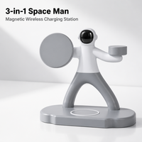 Support de charge magnétique sans fil 3-en-1 15W Spaceman QC3.0 PD Type-C en matériau ignifuge OTP pour téléphone portable et montre connectée