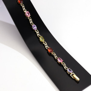 Luxury 14K Gold Plated Rainbow Cubic Zirconia Tennis <strong>Bracelet</strong> Colorful Pear Oval Marquise Cut <strong>Gemstone</strong> <strong>Bracelet</strong> for Women Gift - Product Image 5