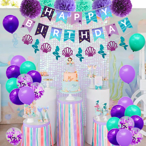 Nicro 73 pièces Décoration de fête sur le thème des sirènes Joyeux <span class=keywords><strong>anniversaire</strong></span> Kit de ballons en aluminium et bannière <span class=keywords><strong>Petite</strong></span> Sirène Fournitures de fête Décoration de table - Product Image 4
