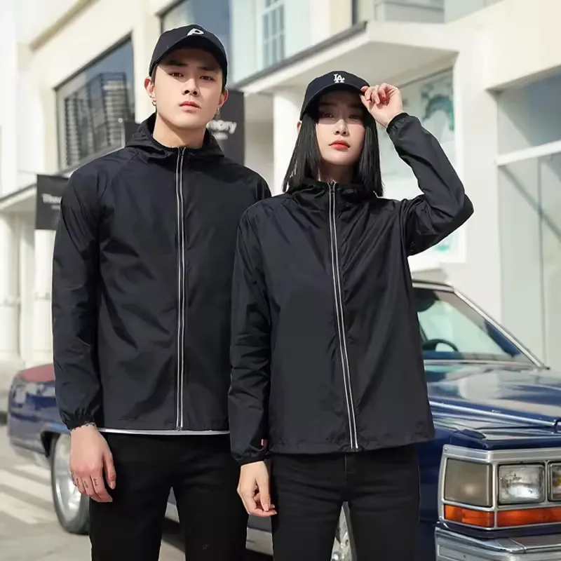 First Fiber Unisex Casual Sports Jackets Lightweight Waterproof Windbreaker Zipper Sun Protection Rain Jacket Outdoor Activities