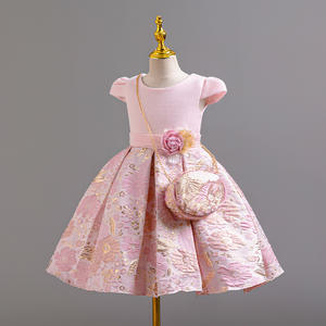 女の子プリンセスフラワードレスジャケット + バッグコスチューム誕生日子供レースドレスピンクオレンジ服弓 - Product Image 6