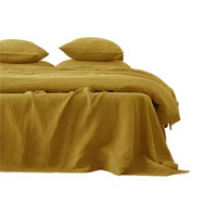 Parure de lit en lin lavé sur mesure 4 pièces : housse de couette, drap plat, taies d'oreiller, couleur unie pour la maison et l'hôtel