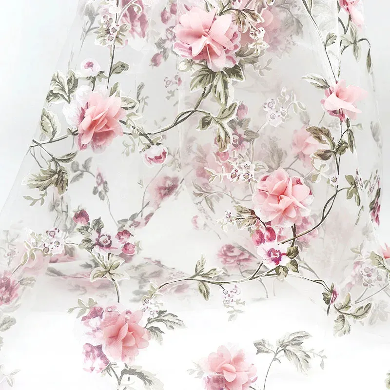 Düğün çiçek kumaş işlemeli Diy el yapımı dikiş malzemeleri el sanatları organze kumaş çözünür elbise için perişan dantel