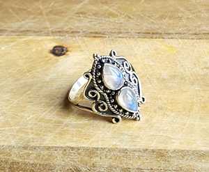 แหวนค๊อกเทลขนาดใหญ่สำหรับผู้หญิงสำหรับสวมใส่ประจำวันและงานแต่งงานแหวนพลอยมูนสโตนธรรมชาติสีเงินแท้925 - Product Image 4