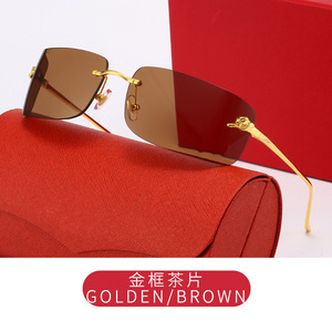 Nouvelles Lunettes de Soleil Ovales Sans Monture en PC UV400 avec Tête de Léopard en Cuivre, Tendance Transfrontalière, Luxe Léger <span class=keywords><strong>Orient</strong></span>é Vers l'Avenir, Unisexe - Product Image 3