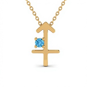 Collier du zodiaque Sagittaire en laiton plaqué or avec topaze bleue - Product Image 1