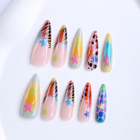 Autocollants pour ongles en gros, en forme de talon haut fin, colorés, à motifs floraux en relief, 24 faux ongles préfabriqués en ABS rose nude