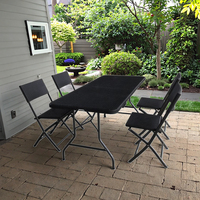 Table de jardin en rotin noir de 6 pieds tréteau pliant Portable robuste pour la restauration en plein air salle à manger de style moderne pour les fêtes