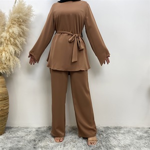 Ensemble Abaya Nida de style turc de Dubaï, grande taille, robe islamique pour femmes musulmanes, coupe ajustée, respirant, Ramadan, Eid, ensemble 2 pièces - Product Image 2