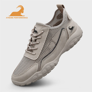Custom LOGO in Ready Stock Leather Mesh Upper Breathable Hand Made Sewing Men Cool Summer Casual Sport Sneakers Shoes - Product Image 2