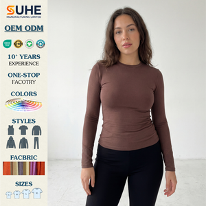 T-shirt streetwear à manches longues SUHE pour femme, col rond sans couture, ajusté, extensible, basique, idéal pour la superposition - Product Image 2
