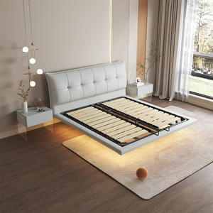 <span class=keywords><strong>Lit</strong></span> double flottant en cuir nappa moderne et minimaliste style wabi-sabi revêtement crème <span class=keywords><strong>cadre</strong></span> en bois haut <span class=keywords><strong>de</strong></span> gamme pour chambre principale - Product Image 4