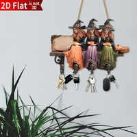 Diseño de bruja de Halloween llavero montado en la pared de madera 4 ganchos para llaves con características de herramientas desmontables para tallar letrero decoración de pared