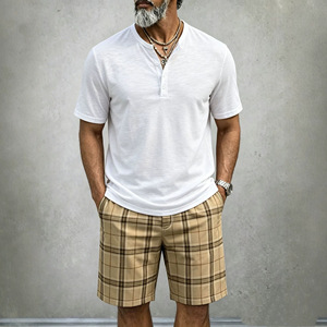 Conjunto de Camisa Polo con Cuello Tipo Waffle y Pantalones Cortos para <span class=keywords><strong>Hombre</strong></span>, Estilo Europeo, Verano, Casual, Deportivo, Dos Piezas - Product Image 2