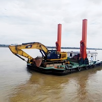 Plateforme de maintenance fluviale et marine professionnelle, motorisée au diesel, capacité 20 tonnes, avec vérin modulaire auto-élévateur et moteur.
