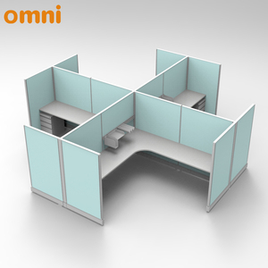 Omni hiện đại 4-người Modular văn phòng máy trạm thép và gỗ <span class=keywords><strong>cubicle</strong></span> đồ nội thất với kính phân vùng cho các trường học bệnh viện - Product Image 4