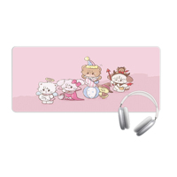Tapis de Souris XXL Rose Pastel Kawaii – Tapis de Bureau Étendu Illustré Animaux Mignons Antidérapant & Durable pour Bureau à Domicile