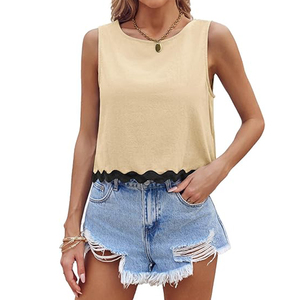 Womens CROPPED Tank Tops mùa hè thường Crew Neck lỏng phù hợp với không tay TEE Áo sơ mi - Product Image 6