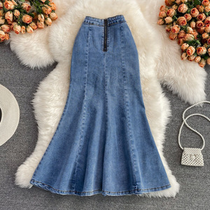 Jupe sirène élastique fendue en denim à volants, coupe ajustée, <span class=keywords><strong>mi</strong></span>-longue, séchage rapide, nouvelle collection été pour femme 131 - Product Image 3
