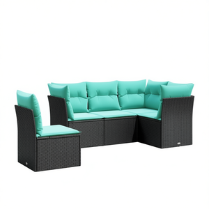 Set Divano da Esterno Moderno in Polyrattan Nero con Cuscini, 5 Posti, Design Contemporaneo - Product Image 1