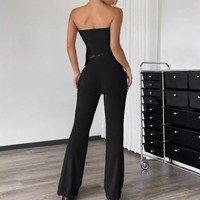 Ensemble de survêtement 2 pièces pour femmes, col en V, haut court à rayures, pantalon à jambes larges, tenue décontractée