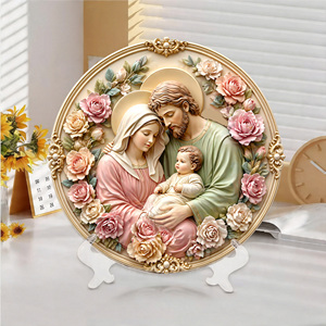 Plato Decorativo Redondo Relieve 3D Personalizado de <span class=keywords><strong>la</strong></span> Sagrada Familia <span class=keywords><strong>Católica</strong></span> en Poliresina, Adorno Religioso con Soporte para Colgar en <span class=keywords><strong>la</strong></span> Pared, Regalo - Product Image 1