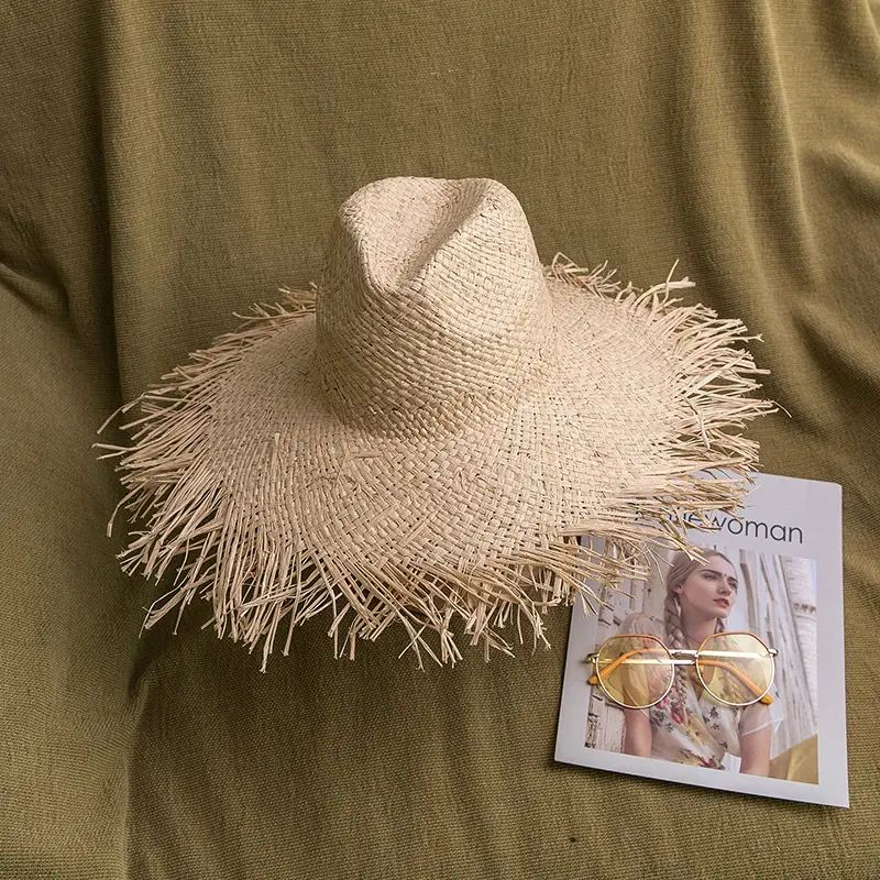 الجملة أزياء كبيرة واسعة حافة قبعات من القش المكسيك نمط قبعات للحماية من الشمس شاطئ قبعات من الألياف المجدولة