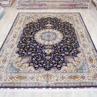 Tapis persan bleu en soie fait main de Turquie, 10x14 pieds, achetez de grands tapis en ligne en Inde