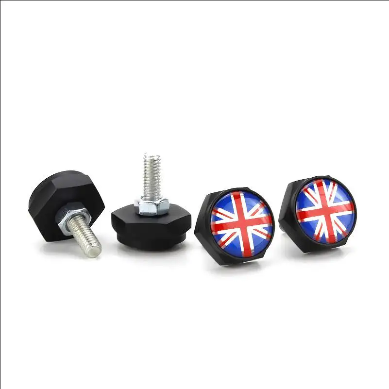 Car Flag Logo Covers Auto License Plate Frame Fastener Security Screw Caps Bolt