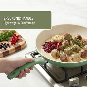 Sartén sin Tapa E-Top Verde, Utensilio de Cocina de Hierro Fundido, para Huevos, Pasteles, Verduras, Pasta, con Mango Ergonómico - Product Image 5
