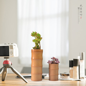 Bamboo Flower Pot Circular Desktop Vase Nordic Style Plant Container For Indoor Decoration - Product Image 2