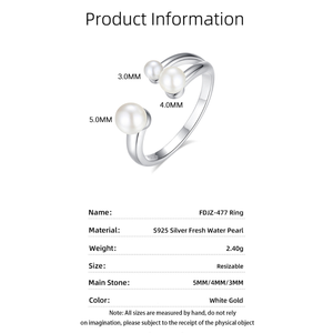 925 sterling <b>silver</b> open <b>ring</b> <b>adjustable</b> round artificial pearl dainty minimalist jewelry gift for women daily wear - Product Image 5