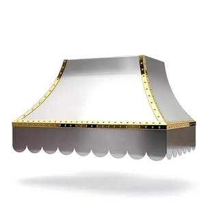 <span class=keywords><strong>Hotte</strong></span> de cuisine architecturale sur mesure, artisanale, en acier inoxydable brossé de calibre 16, avec finition PVD titane et détails rivetés, à fixation murale - Product Image 1