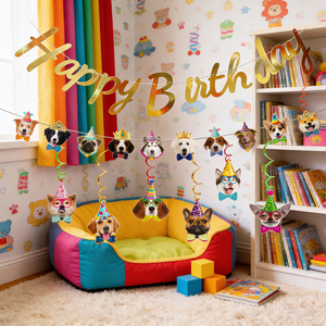 608412 Set Decorazioni per Festa di Compleanno per Cani: Adorabili Decorazioni Pendenti a Forma di Testa di Cucciolo con Spirali per Amanti dei Cani - Product Image 3