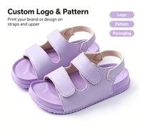 Sandalias de tiras para niñas, diseño de gatito rosa y diablo morado, suela de EVA, cierre de velcro, zapatos casuales de verano para niños
