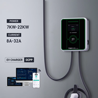 Nouveau chargeur EV domestique et public Tpson à double prise contrôlé par application, monophasé, 7kW/11kW/22kW 32A, mural, prise Type 2/GBT, IP65