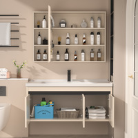 Ensemble de meuble-lavabo de salle de bain moderne en céramique murale avec miroir et armoire, en aluminium imperméable, vente en gros