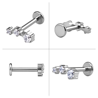 TT Jewelry G23 ASTM F136 Titane Arc 3 CZ Rondes Graduées Labret Stud 16G Fileté Intérieurement à Dos Plat pour Piercing Corporel au Cartilage