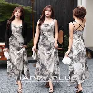 Robe dos nu Happy Plus Ink Wash coupe trapèze, col licou, taille naturelle, grande taille pour femme, origine Suzhou - Product Image 4