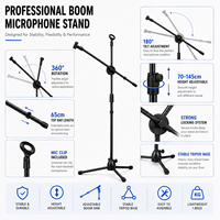 Support de microphone réglable avec base ronde, support de microphone de sol robuste pour le chant, la scène et le studio