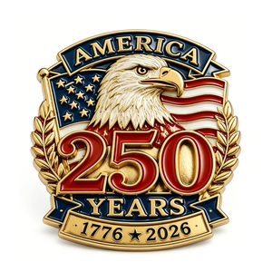 America 250 Years 1776 2026 Patriotic Eagle Metal <b>Pin</b> Gold Plated Zinc Alloy Hard Enamel Round <b>Badge</b> - Product Image 1