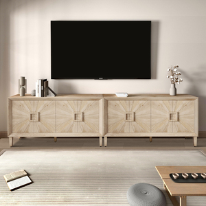 Premium Rustic American Farmhouse Credenza 60 In Sunburst <b>Door</b> Design Heavy Duty Antique Wood TV <b>Stand</b> - Product Image 4