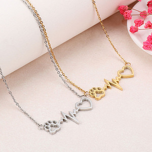 Collar con huella de pata de Mascota para mujer y niña, colgante de corazón de amor de perro y gato, joyería de alta calidad, G1651 - Product Image 2