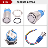 Interrupteur à bouton-poussoir mécanique en métal de 16 mm 3A 250V, tête plate haute avec LED bleue, verte, rouge pour les appareils ménagers et le contrôle industriel