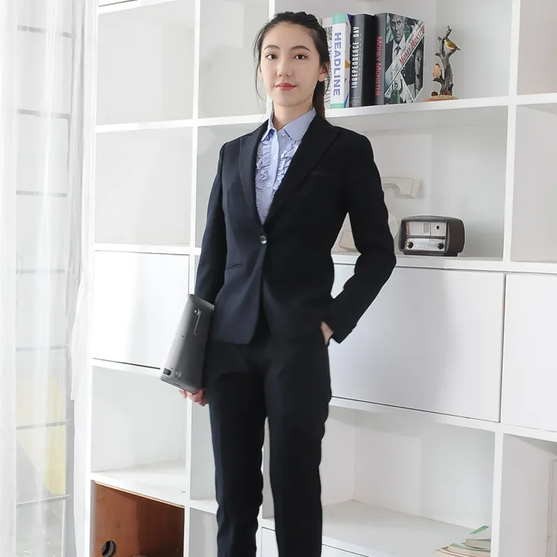 2022 Zwarte Elegante Sets Stewardess Tops En Broek Luchthaven Uniformen Kostuums Voor Vrouwen