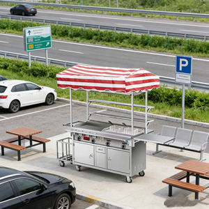 Chariot de service alimentaire à 4 roues pour usage extérieur, en acier inoxydable, résistant à la rouille, avec chauffage et grill intégrés, garantie 1 an - Product Image 2