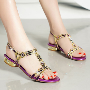 <span class=keywords><strong>Sandalias</strong></span> Xuanhui de Verano con Tacón Bajo de 2.5cm, de Cuero Genuino, Color <span class=keywords><strong>Verde</strong></span> <span class=keywords><strong>Esmeralda</strong></span>, con Pedrería y Correa en T para Mujer - Product Image 5