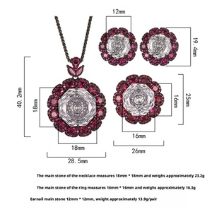 Fashion Eco-friendly Copper Colorful Gemstone Flower Jewelry <b>Set</b> 18-16mm Cubic Zirconia Pendant <b>Earring</b> Ring <b>Set</b> for Ladies - Product Image 2