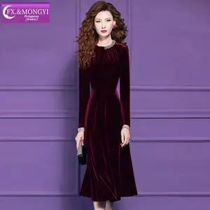 <span class=keywords><strong>Robe</strong></span> en velours bleu à perles sur mesure FMY Factory pour femmes, <span class=keywords><strong>robe</strong></span> <span class=keywords><strong>mi</strong></span>-<span class=keywords><strong>longue</strong></span> à taille cintrée haut de gamme, style A-line 68307 - Product Image 2